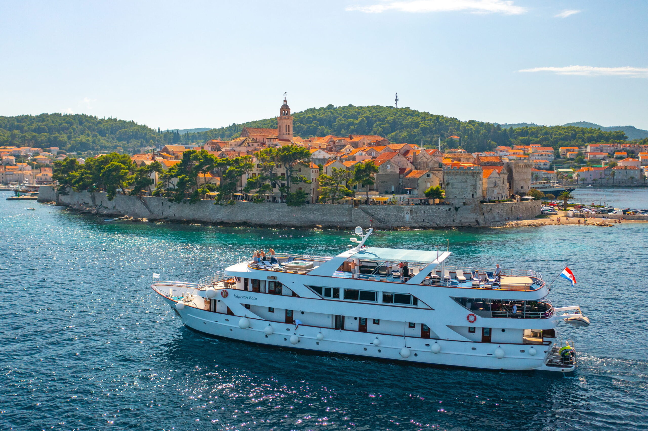 MS Captain Bota cruising by Korcula town.