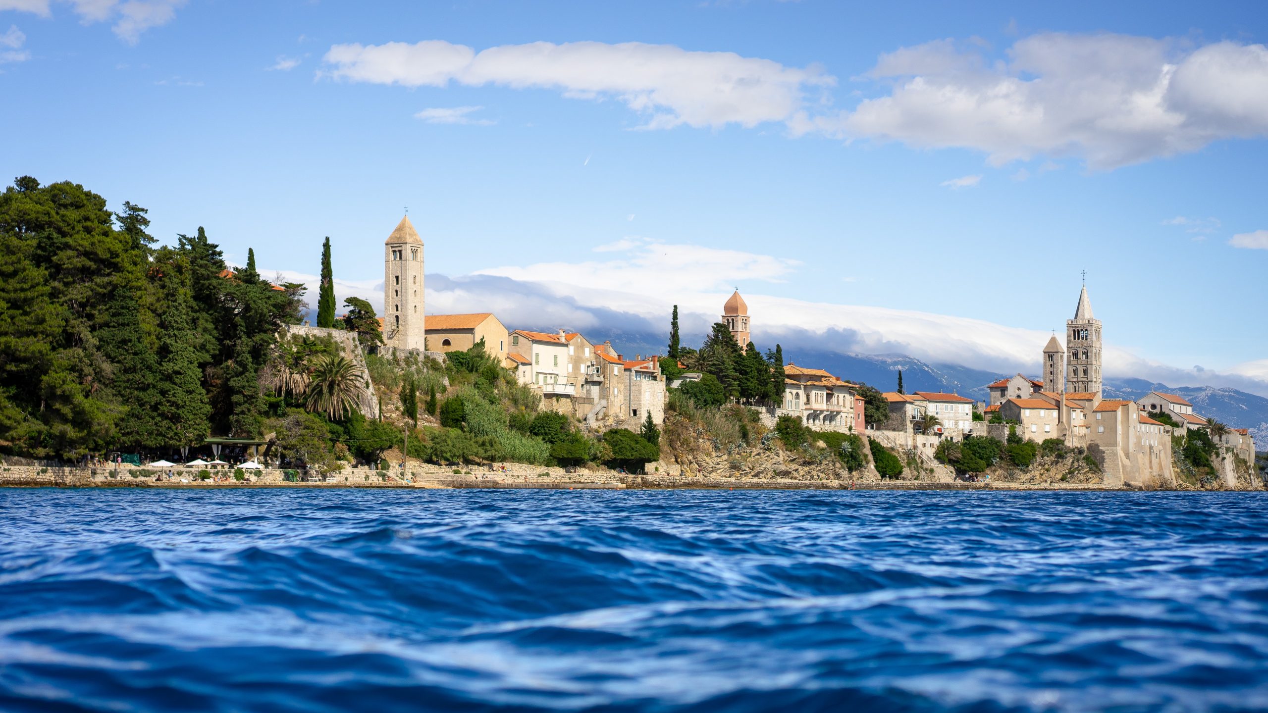 The four prominent bell towers in Rab, Croatia