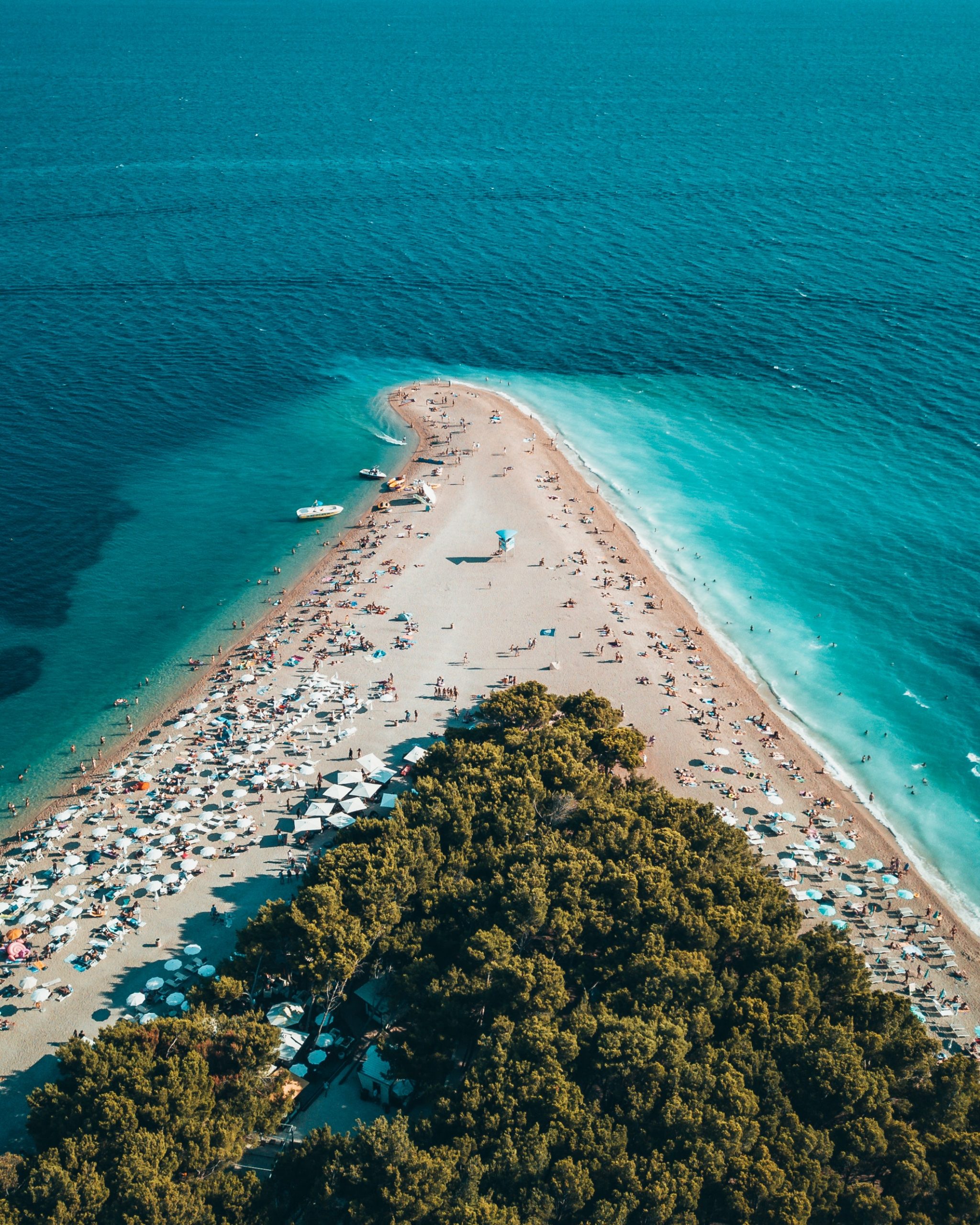 Aerial view of the famous Zlatni Rat beach, island of Brac, Croatia