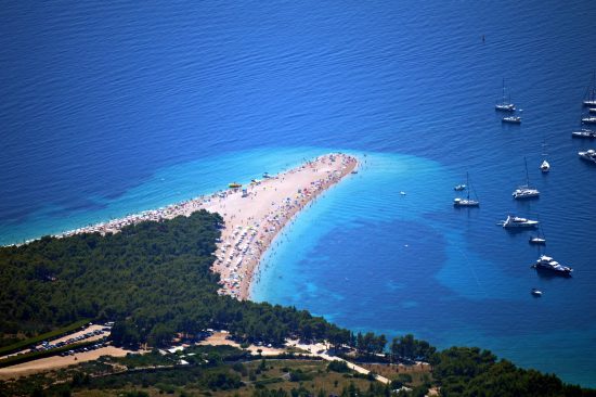Aerial view of the famous Zlatni Rat beach, island of Brac