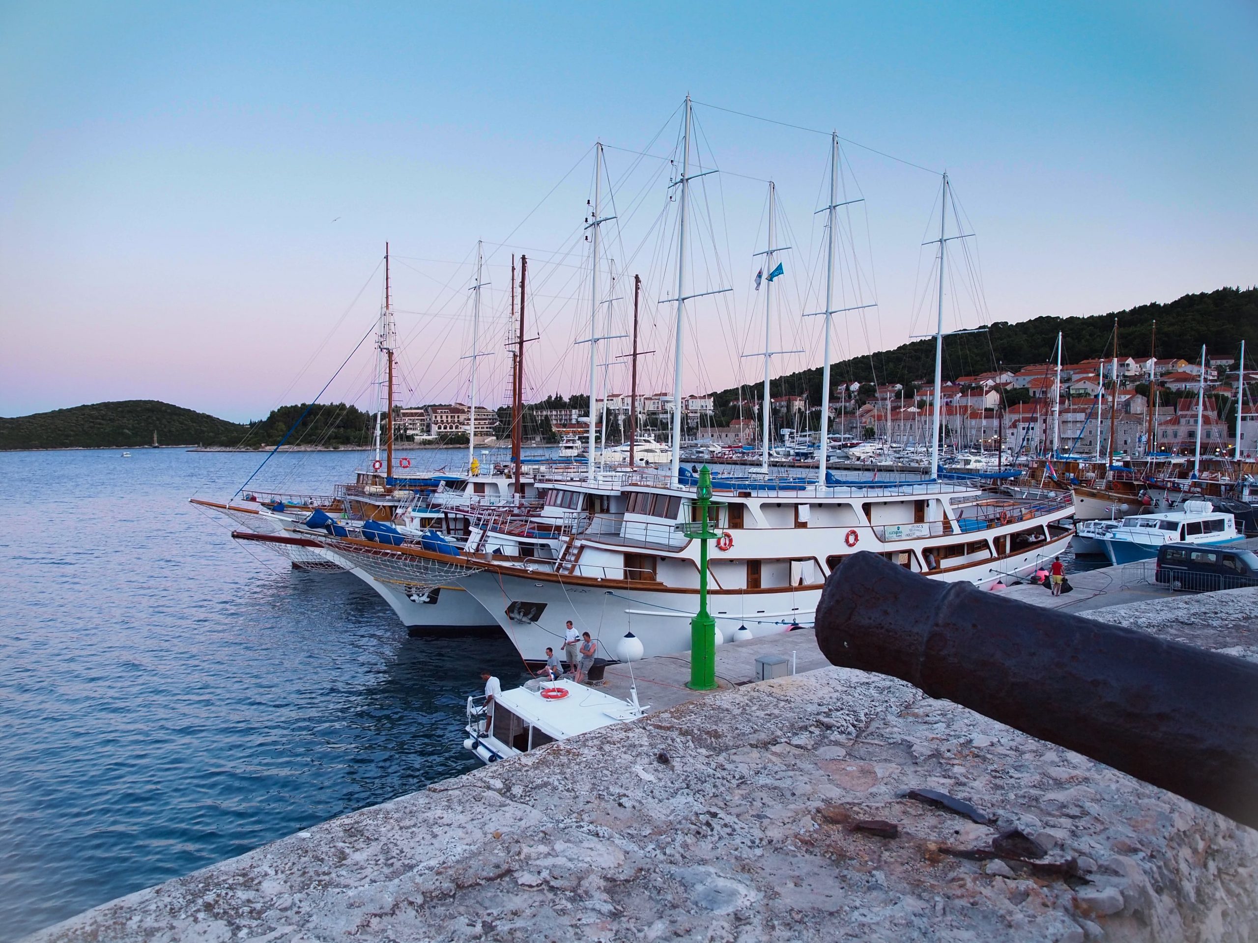 Dusk at the port in Korcula, Croatia