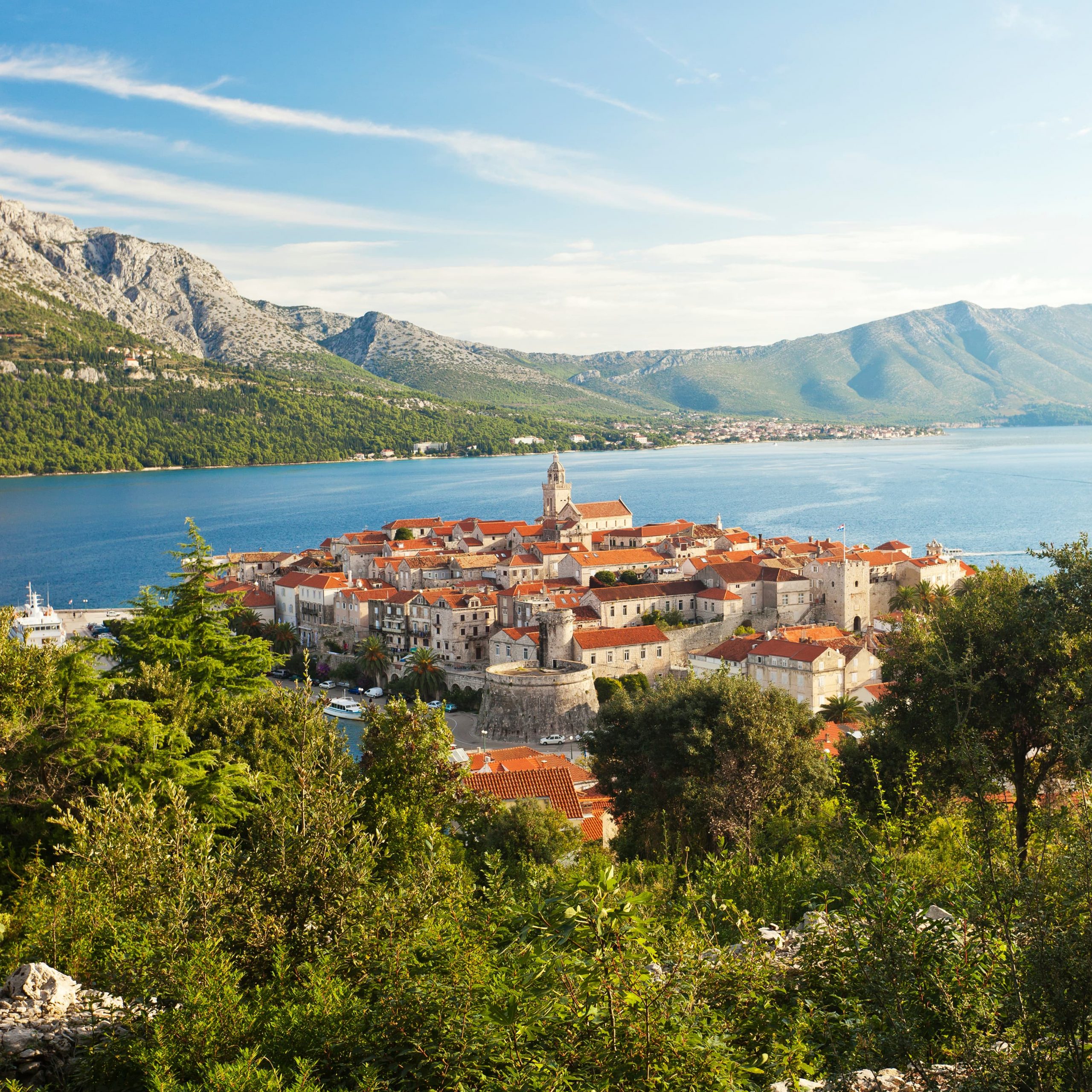 Panoramic view of Korcula's Old Town, Croatia