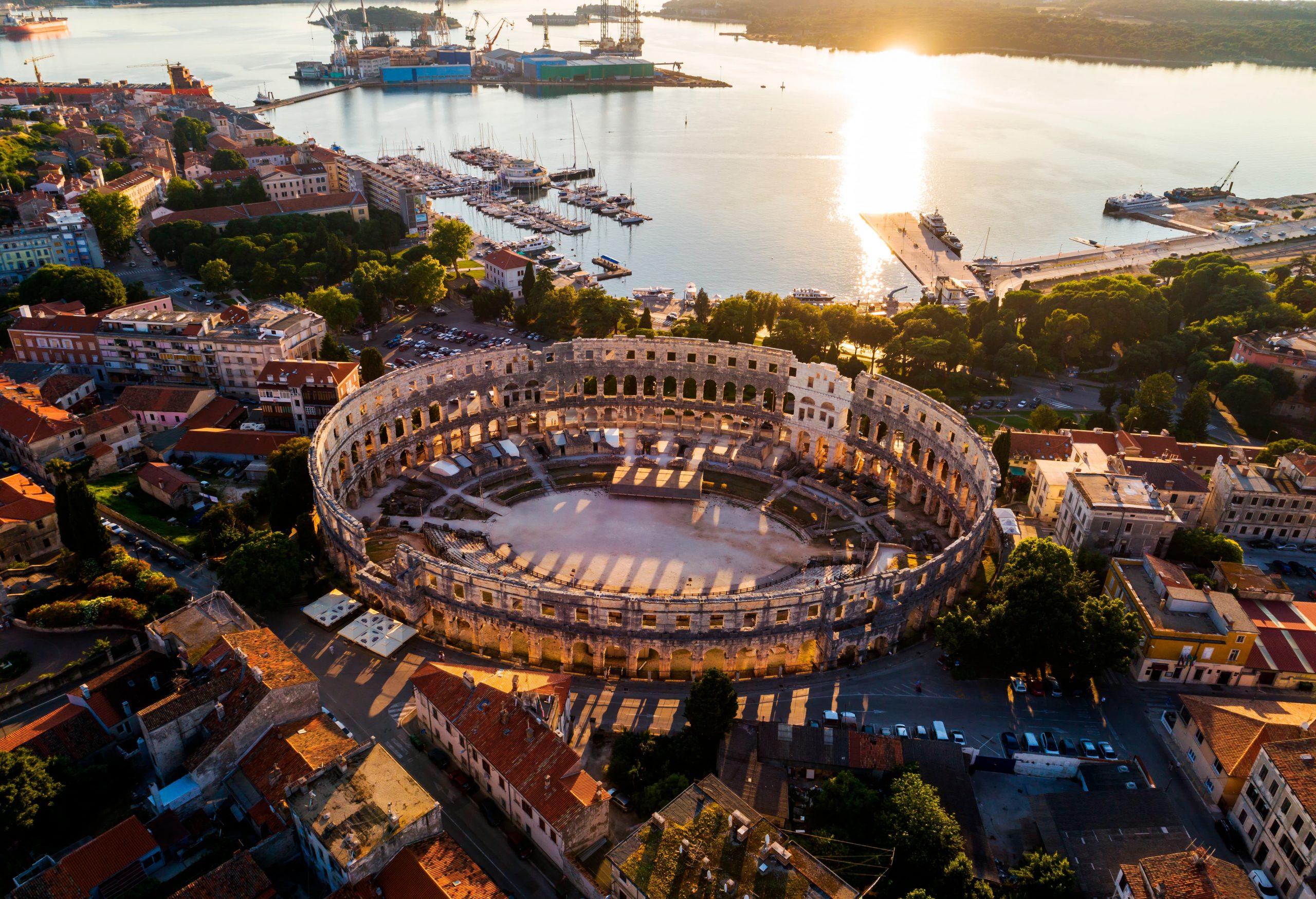 Pula Arena at sunset, Pula, Croatia