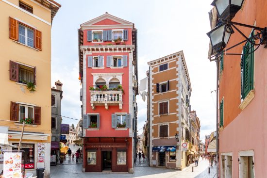 Colourful buildings in the streets of Rovinj in the Istrian Peninsula.