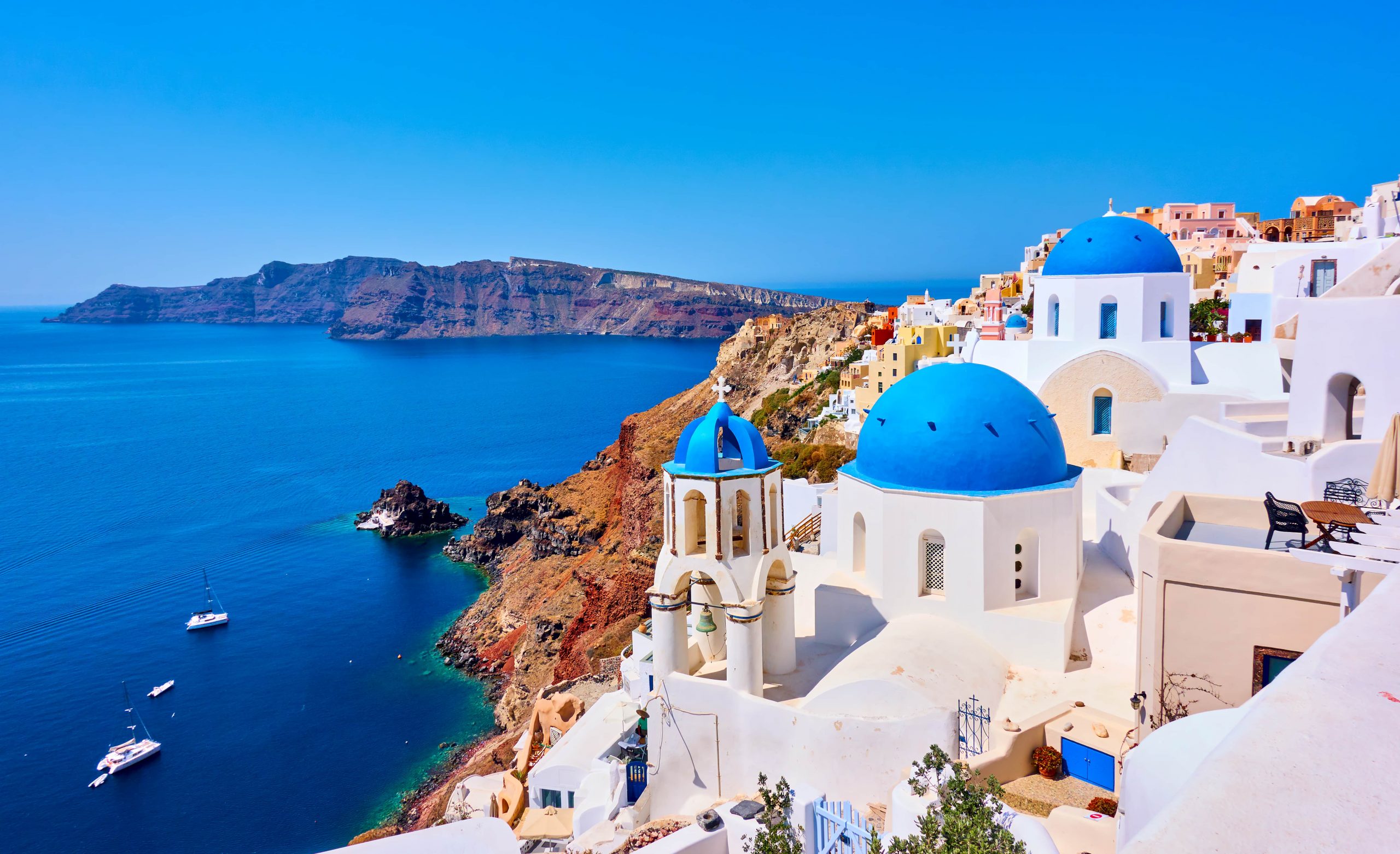 View of Oia town in Santorini island in Greece