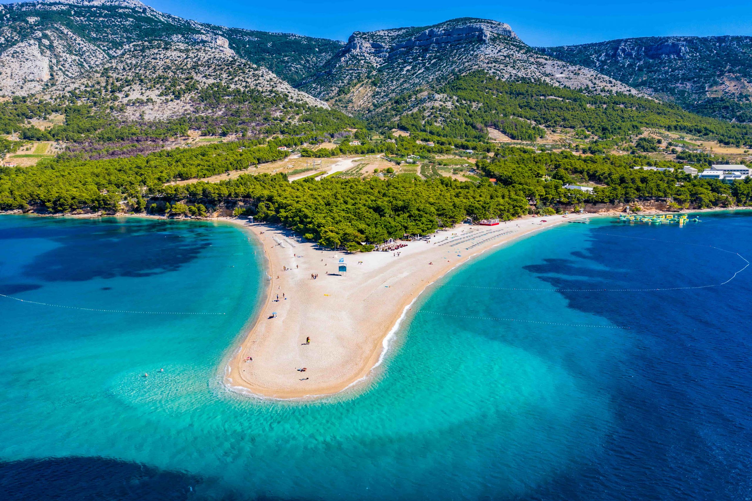 Aerial view of Zlatni rat beach in Bol Island Brac Croatia