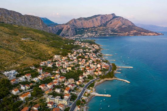 The port town of Omis which lies on the delta of the Cetina river and the Adriatic sea.