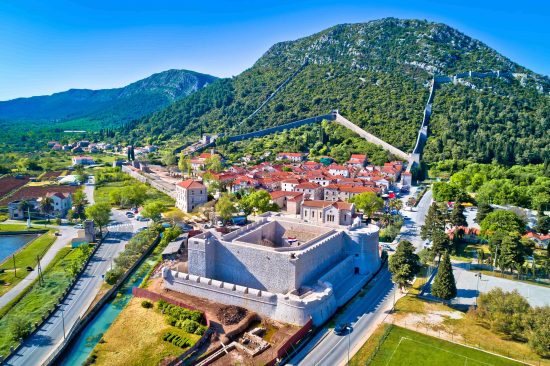 The town of Ston and it's historic walls on the Peljesac Peninsula.