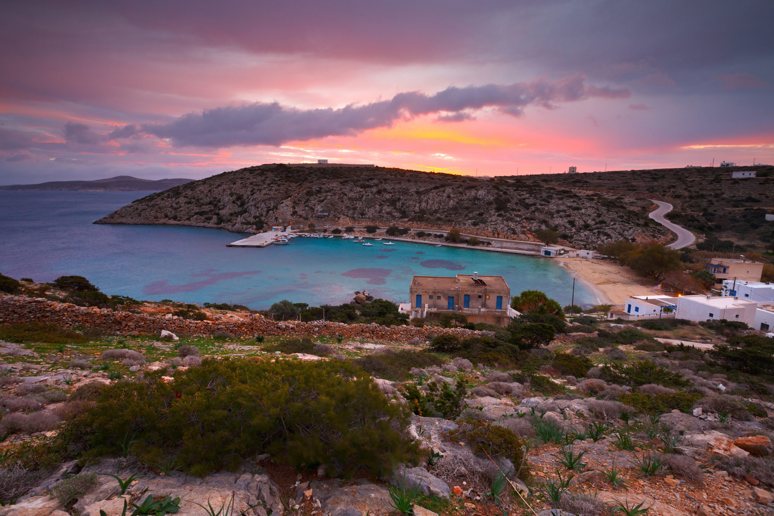 View of the harbour on Iraklia island in Greece