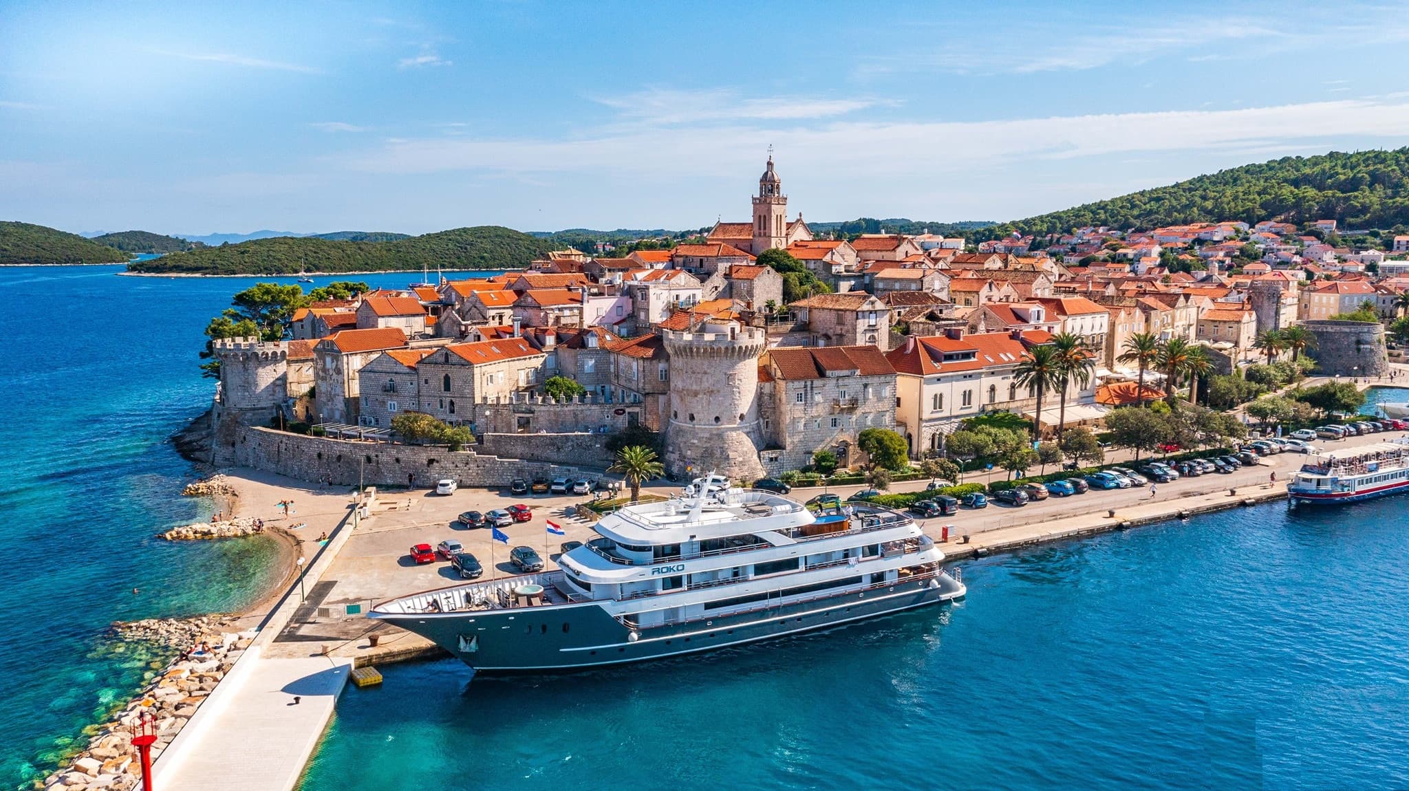 MS Roko docked in Korcula Old Town.